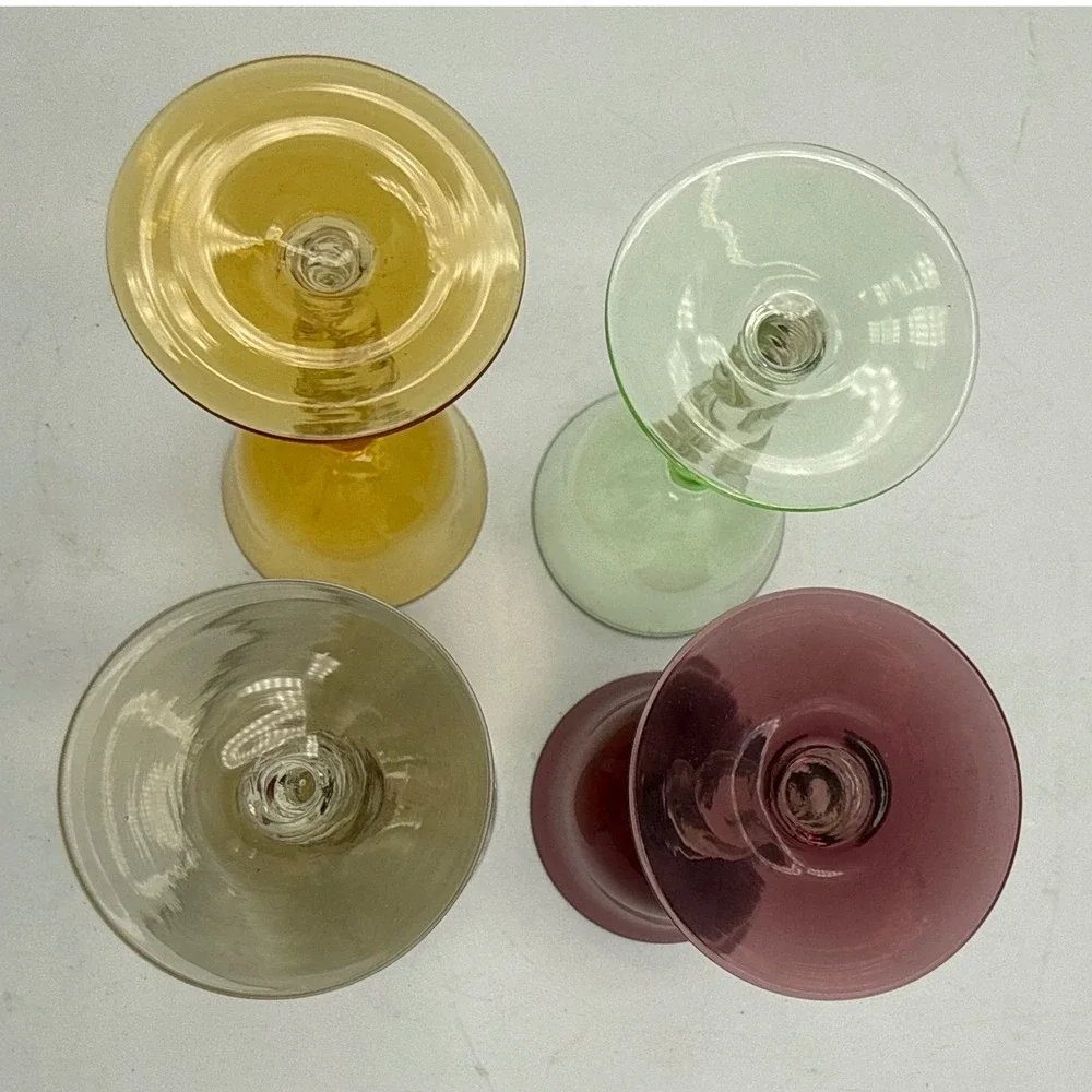 Vintage Harlequin Clear Twisted Stem Wine Glasses Set of 4 Tulip Barware